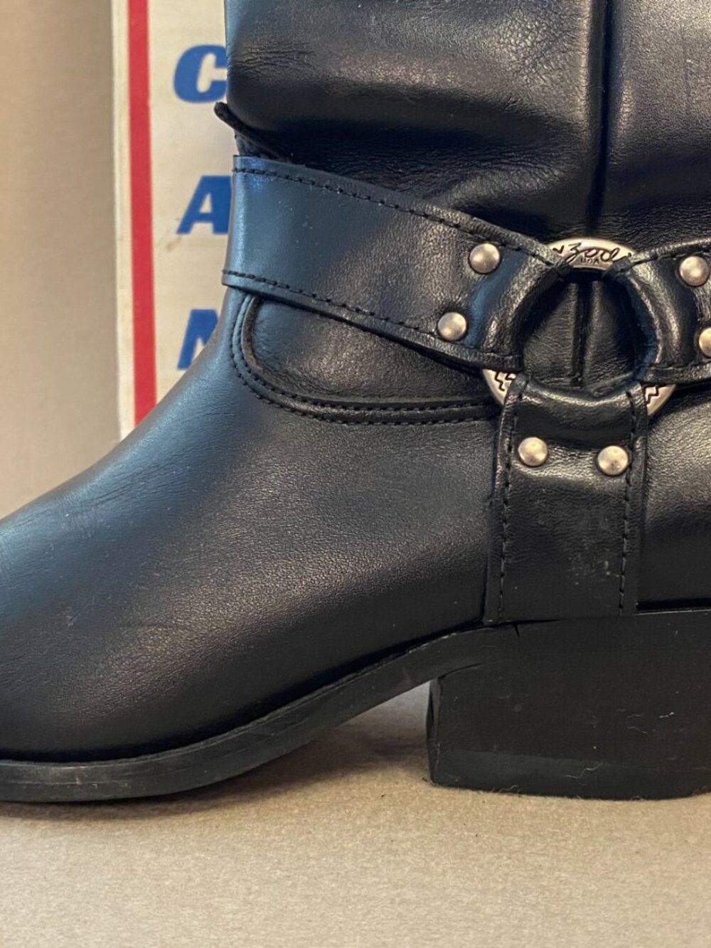 Zodiac Black Harness Boots Women's Black Leather Western Biker Harness Cowgirl